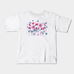 Garden of pink flowers painted with watercolors Kids T-Shirt